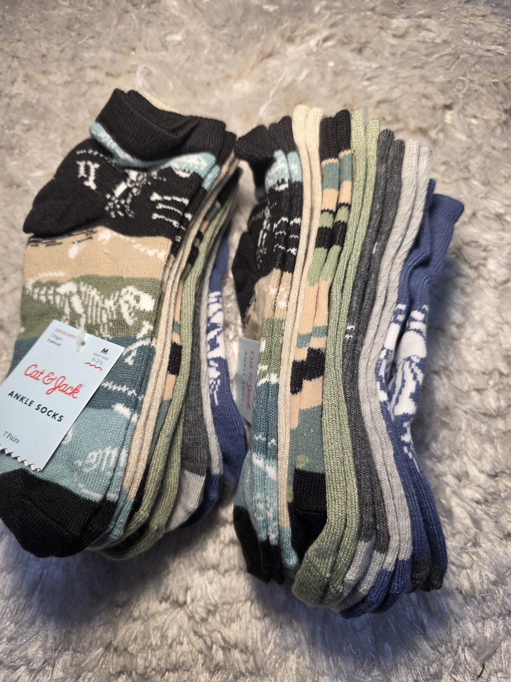Cat & Jack Kid's Ankle‎ Socks - Mixed Teal & Tan Pack 9-2 1/2 - Picture 2 of 3